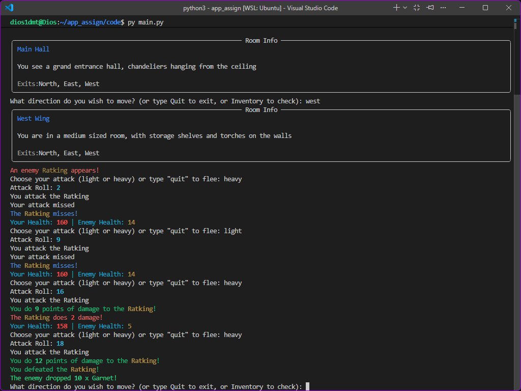 Python text adventure combat encounter image